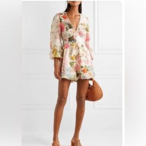 ZIMMERMANN//Heathers picot-trimmed floral playsuit